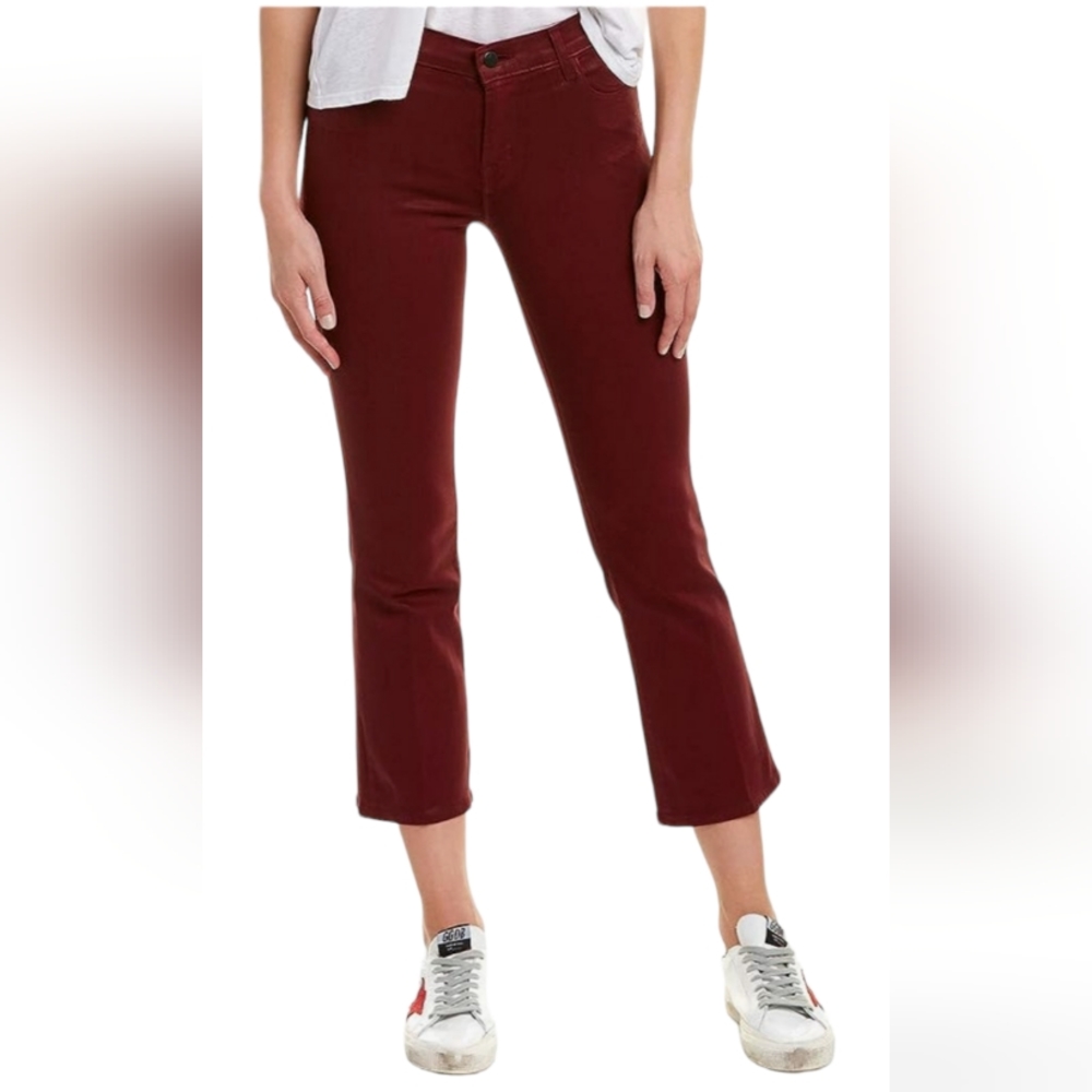 J Brand Midrise Selena Coated Cropped Bootcut‎ Oxblood size 28